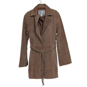 Y2K BB Dakota Suede Leather Jacket Womens Size Medium Brown Western Belted Lined